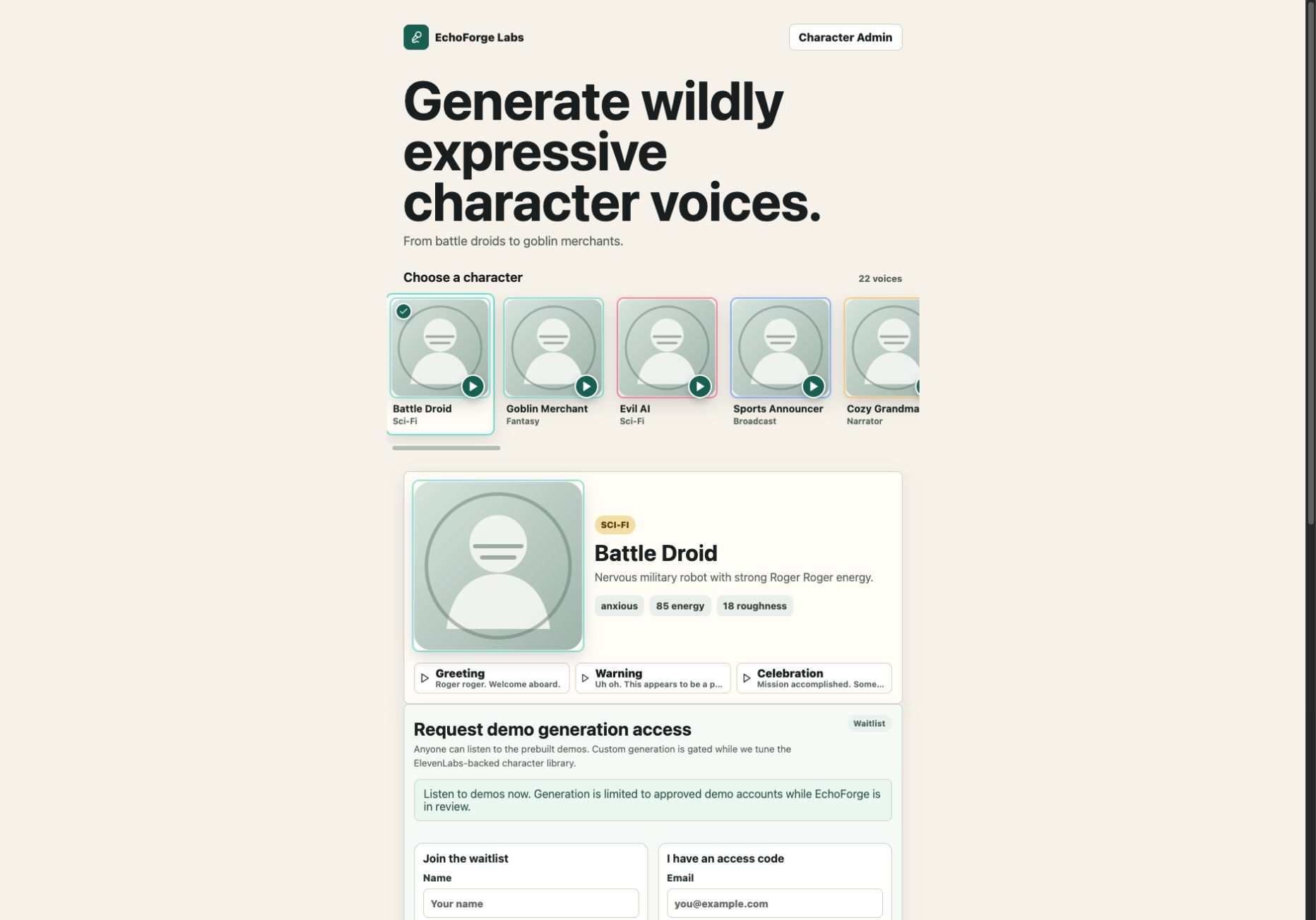EchoForge Labs app screenshot