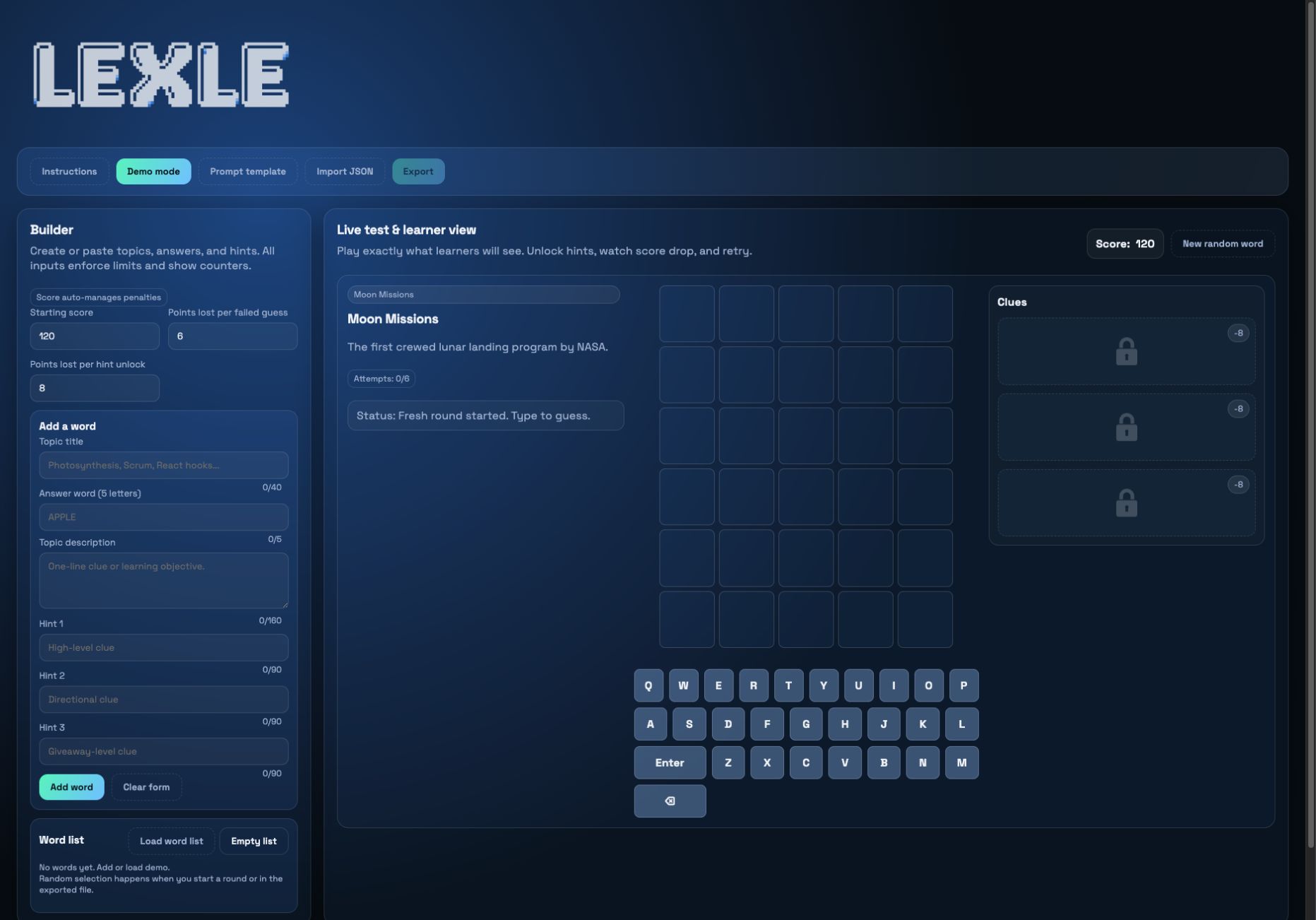 Lexle app screenshot