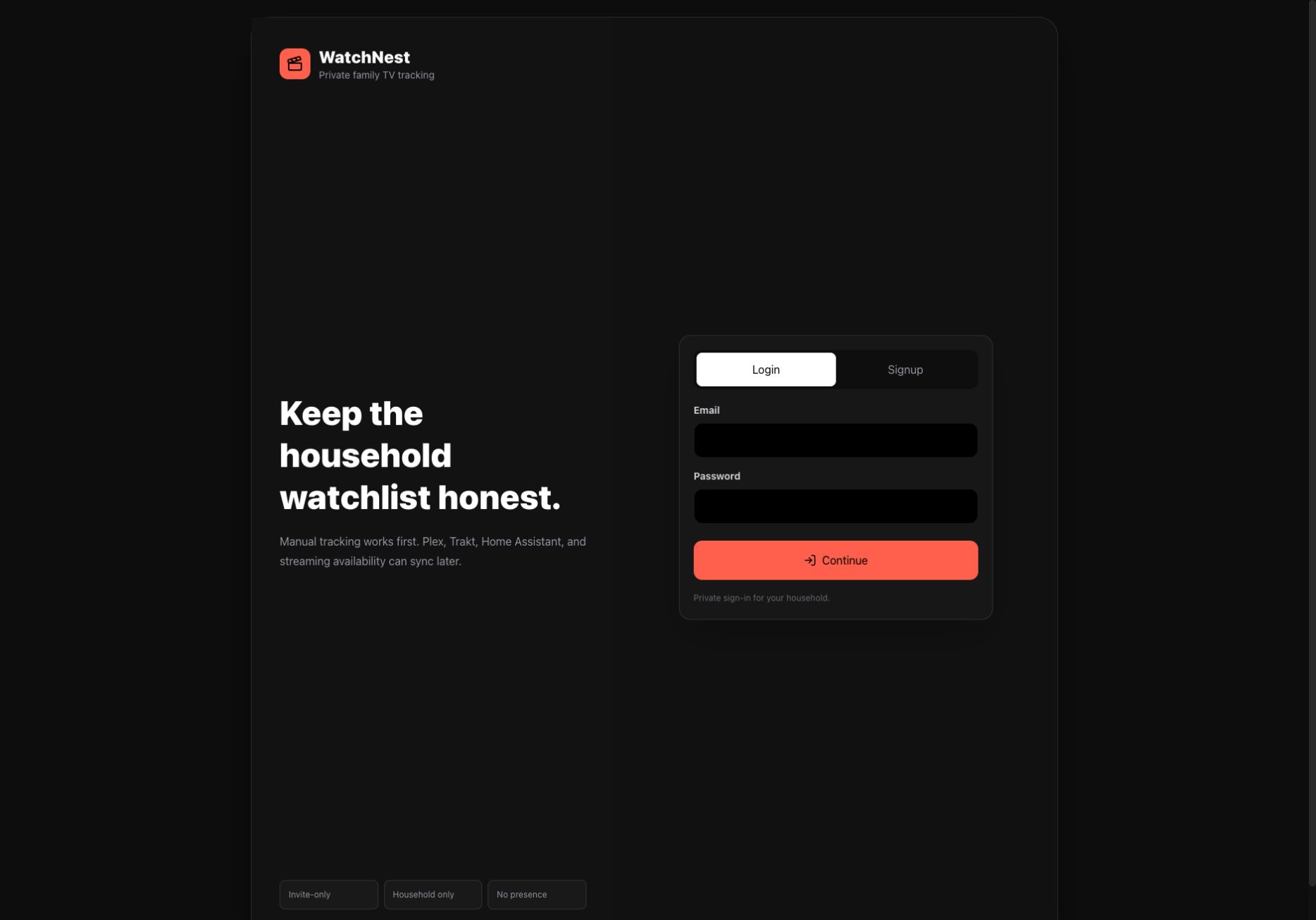 WatchNest personal watchlist and television title search interface